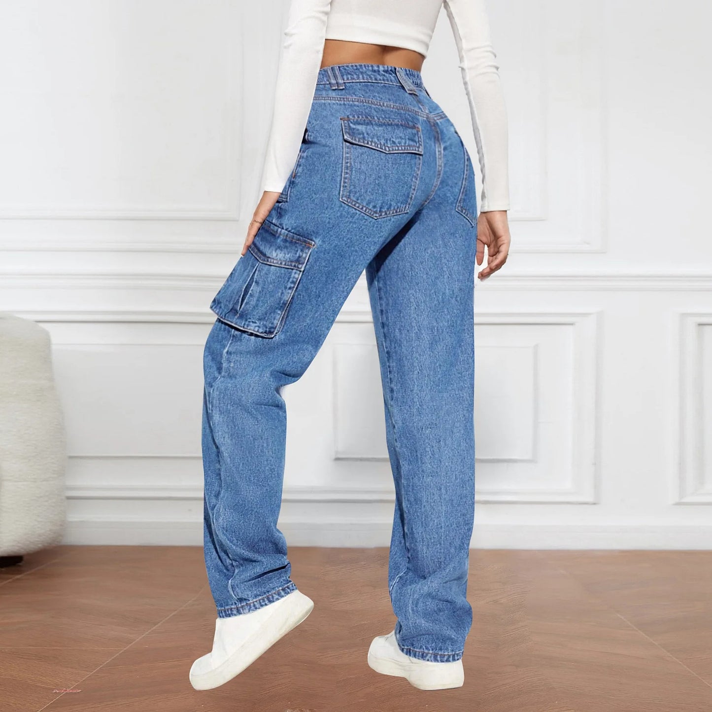 Cargo Jeans High Waist Loose Denim