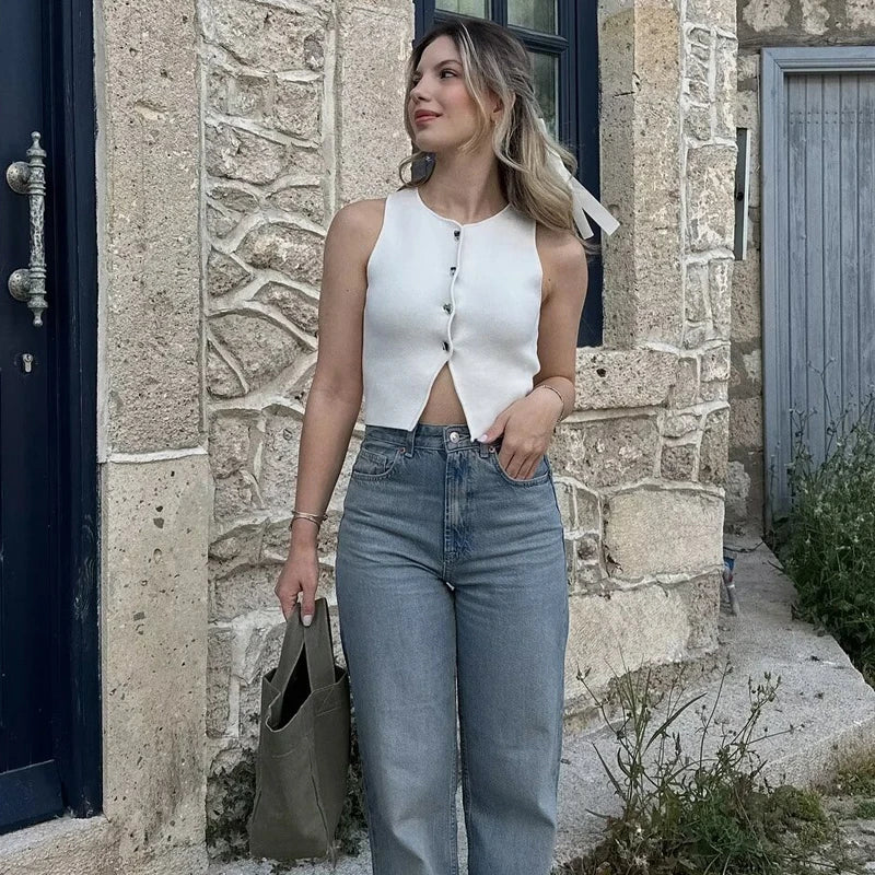 White Knit Crop Top