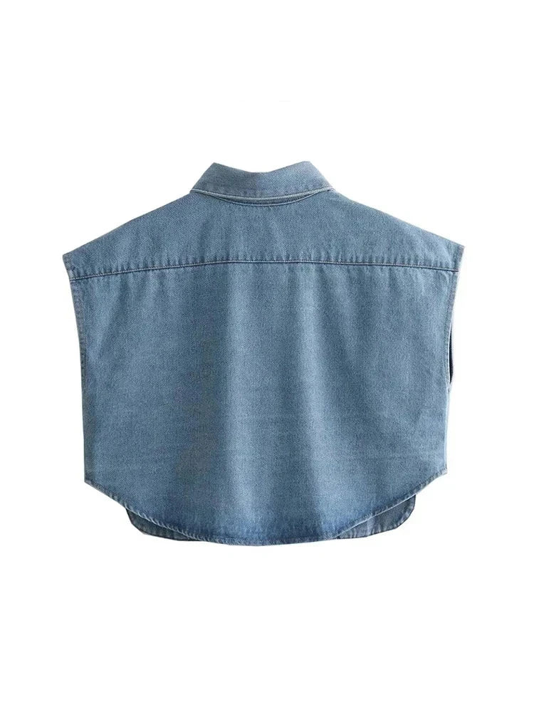 Cropped Denim Shirt with Pockets