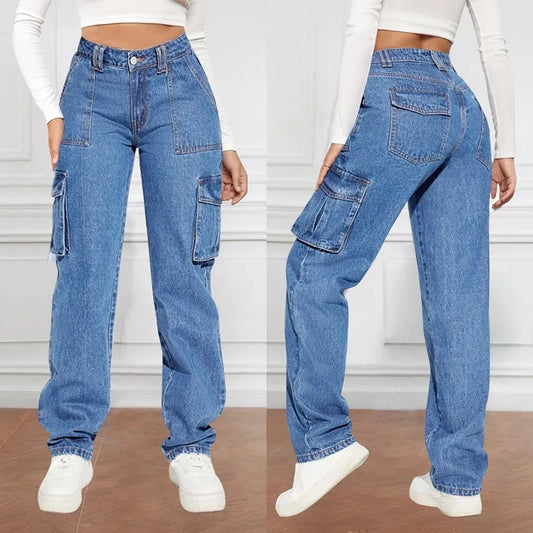 Cargo Jeans High Waist Loose Denim