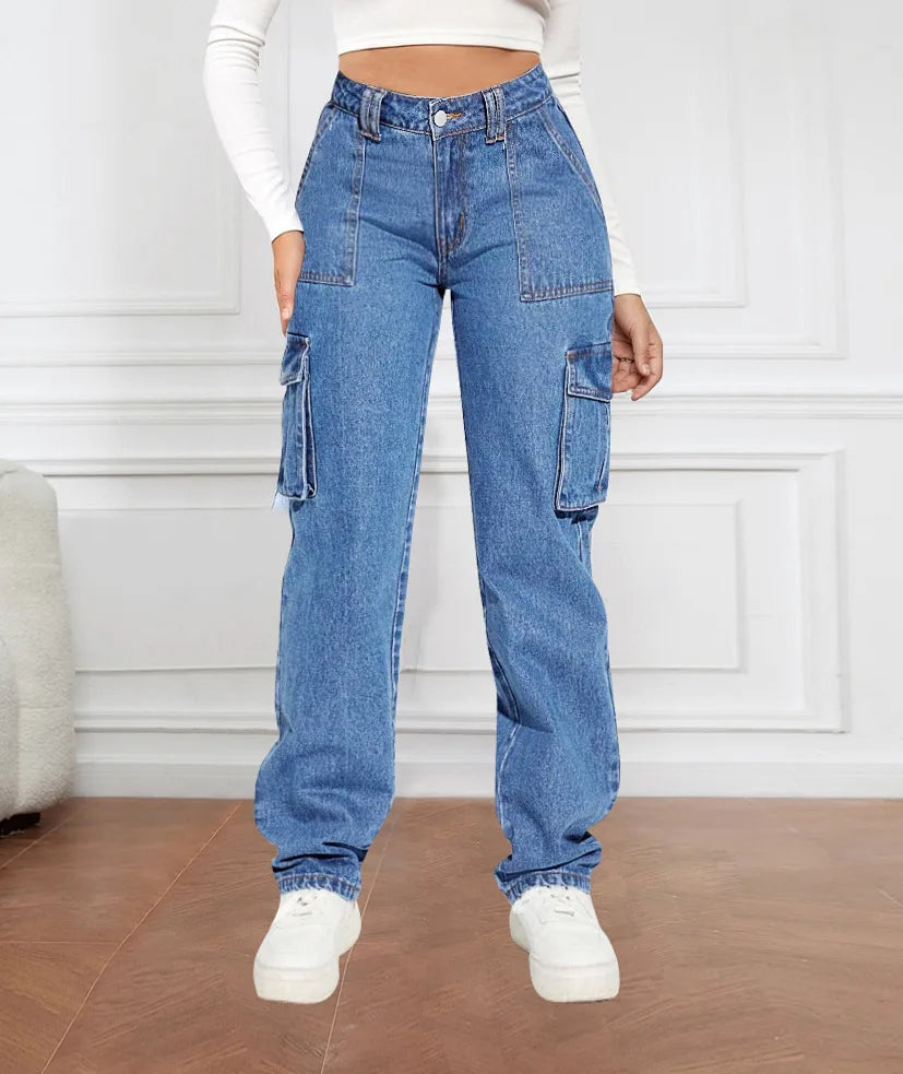 Cargo Jeans High Waist Loose Denim